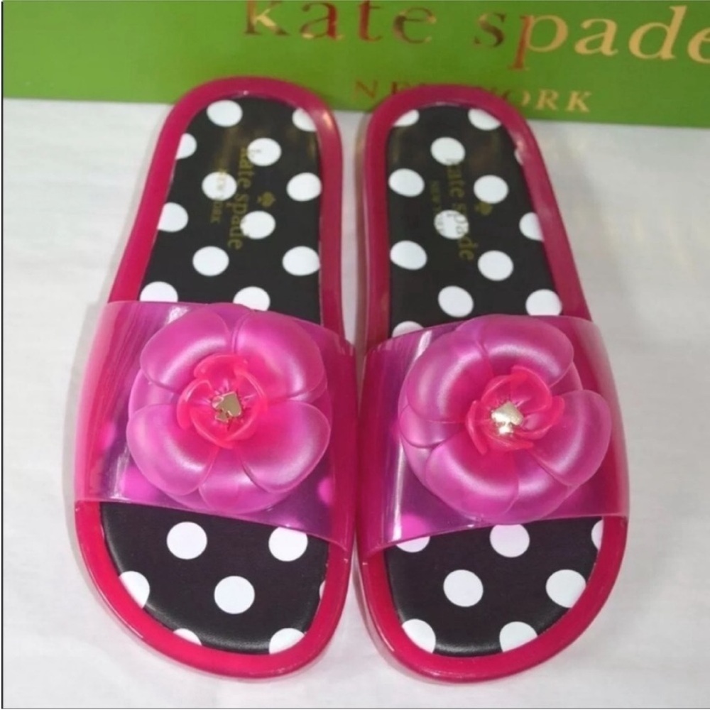 kate spade Pink Clear Jelly Slide Sandals with Black & White Polka Dot Insole - Picture 2 of 11